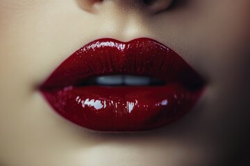 Fototapeta premium Woman with red lipstick showing white teeth