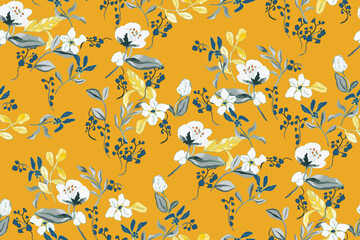 Cute feminine seamless watercolor pattern with little tiny wildflowers, hand drawn, not AI