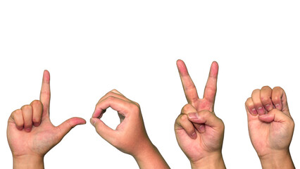 hand showing sign,  American Sign Language, LOVE, isolated on transparent background