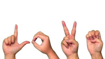 hand showing sign,  American Sign Language, LOVE, isolated on transparent background