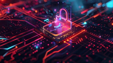 Padlock on Microchip with Data Flow