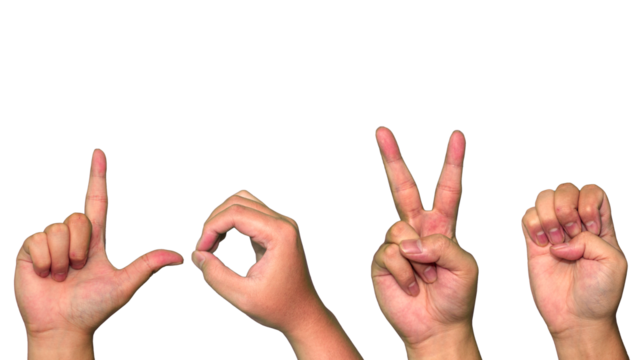 hand showing sign,  American Sign Language, LOVE, isolated on transparent background