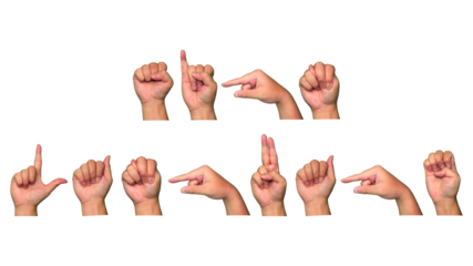 hand showing sign,  American Sign Language,  term of SIGN LANGUAGE on sign language, isolated on transparent background
