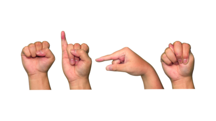 hand showing sign,  American Sign Language,  term of SIGN on sign language, isolated on transparent background