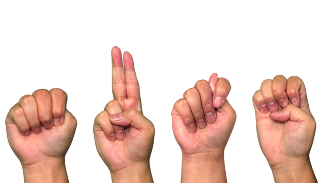 hand showing sign,  American Sign Language, MUTE, isolated on transparent background