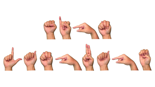 hand showing sign,  American Sign Language,  term of SIGN LANGUAGE on sign language, isolated on transparent background