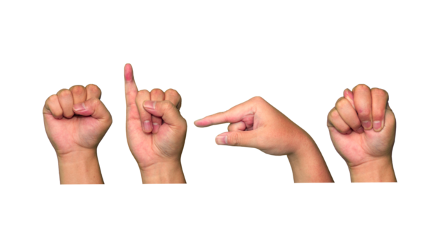 hand showing sign,  American Sign Language,  term of SIGN on sign language, isolated on transparent background