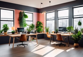 Fototapeta premium contemporary workspace design featuring sleek stylish efficient organization maximum productivity, modern, gadgets, notebooks, technology, furniture, decor