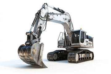 Large excavator on white surface