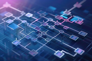 Abstract geometric pattern of squares and rectangles in blue and pink colors