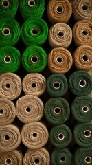 Various spools of twine in different colors are arranged neatly, showcasing their potential for various crafting projects