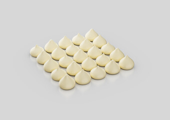 Cute White Chocolate Chips Or Vanilla Creamy Morsels Isolated On White Background 3D Illustration