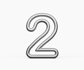 Number Two 2 Made Of Silver Metallic Gleam With Smooth Curves On White Background 3D Illustration