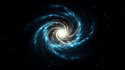 Black background, featuring a detailed galaxy spiral in white and light blue