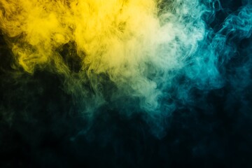 Fototapeta premium Black background, with a dense fog of neon yellow and cyan mist