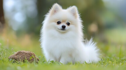 White Pomeranian Spitz: A Delightful White Pomeranian Spitz with a Fluffy, Snow-White Coat