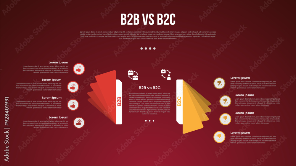 Wall mural b2b vs b2c business infographic for comparison data or versus with flip paper style with gradient co