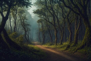Fototapeta premium 霧に包まれた森の風景