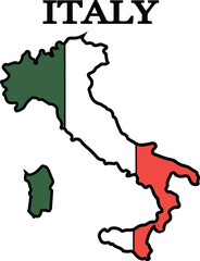 Silhouette of Italy with flag. Map of Italy. Print on T-shirt, cup, etc.