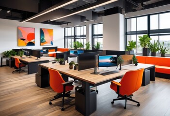 vibrant dynamic workspace showcasing modern innovative cutting edge technology enhanced productivity, aesthetics, design, innovation, creativity