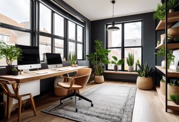 Fototapeta premium chic modern home office design featuring sleek furniture trendy decorative elements productive workspace, layout, stylish, interior, aesthetic, minimalist