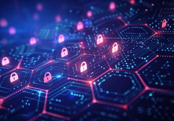 Fototapeta premium Hexagonal Network with Padlock Icons