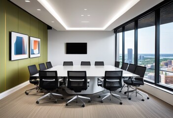 contemporary conference room design featuring sleek stylish innovative modern aesthetic elements productive meetings, furniture, lighting, setup, layout