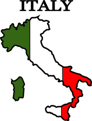 Silhouette of Italy with flag. Map of Italy. Print on T-shirt, cup, etc.
