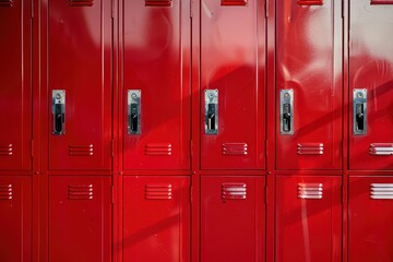 Focus on red lockers in gym White background