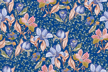 Fototapeta premium Cute feminine watercolor seamless pattern with wildflowers.hand drawn, not AI
