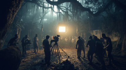 Filmjng set in the woods