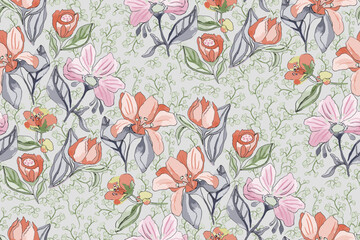 Cute feminine watercolor seamless pattern with wildflowers.hand drawn, not AI