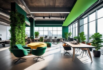 Fototapeta premium modern workspace featuring vibrant sleek cutting edge technology elements innovative office environment, design, furniture, layout, interior, decor