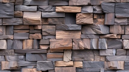 A composition of textured wall panels combines warm wood tones and cool stone elements, creating a stylish backdrop for contemporary interiors SEAMLESS PATTERN