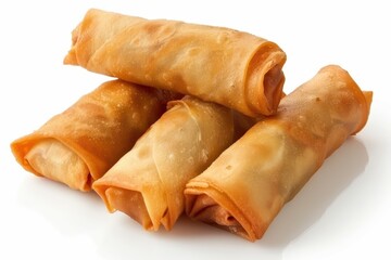 Fried Chinese spring rolls on white background