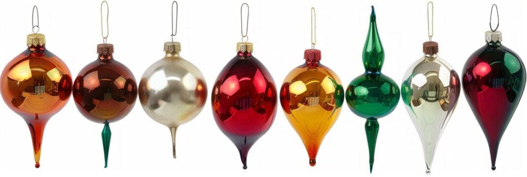 Handcrafted glass blown Christmas ornaments in various shapes and colors, showcasing traditional holiday decor and artisanal craftsmanship - Powered by Adobe