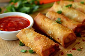 Fried veggie rolls with sweet chilli party snack