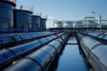 Fototapeta premium Fuel oil storage in horizontal tanks and pipeline