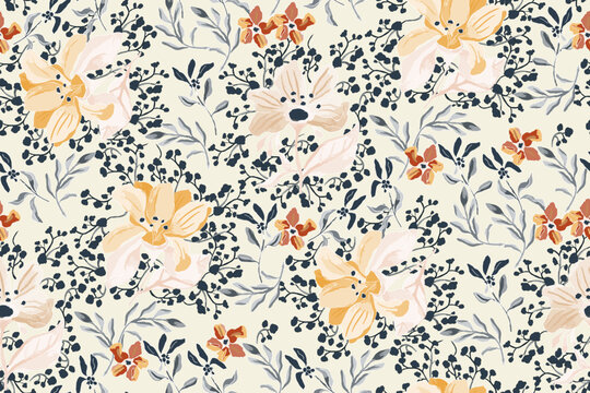 Cute feminine watercolor seamless pattern with wildflowers.hand drawn, not AI