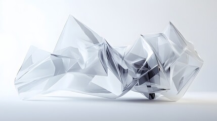 68. Futuristic 3D composition of sleek, angular shapes and translucent forms creating an abstract design on a pristine white surface.