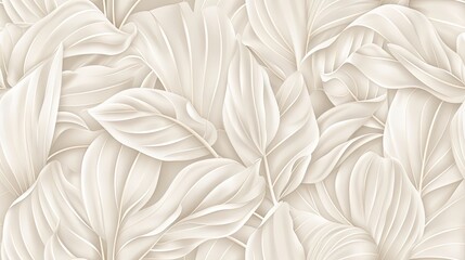 A collection of beautifully layered white tropical leaves creates an intricate and textured design on a soft, neutral backdrop SEAMLESS PATTERN