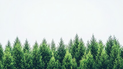 Fototapeta premium Evergreen Forest Landscape with White Sky