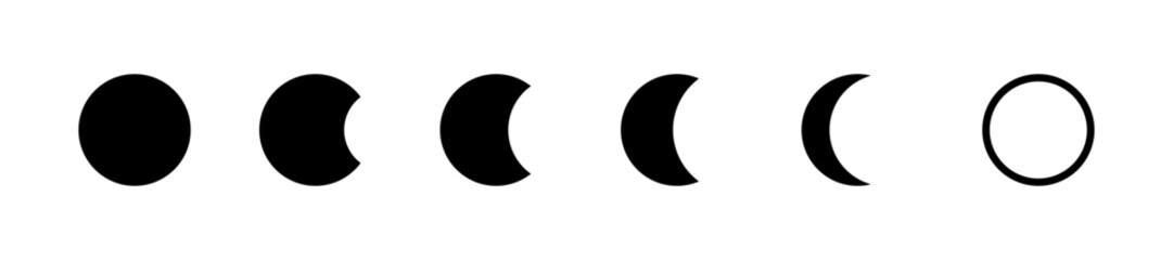 Moon set icons. Stages of a lunar eclipse. Flat style. Vector icons.