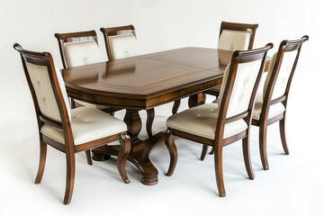 Classic wooden dining table with cream upholstered chairs
