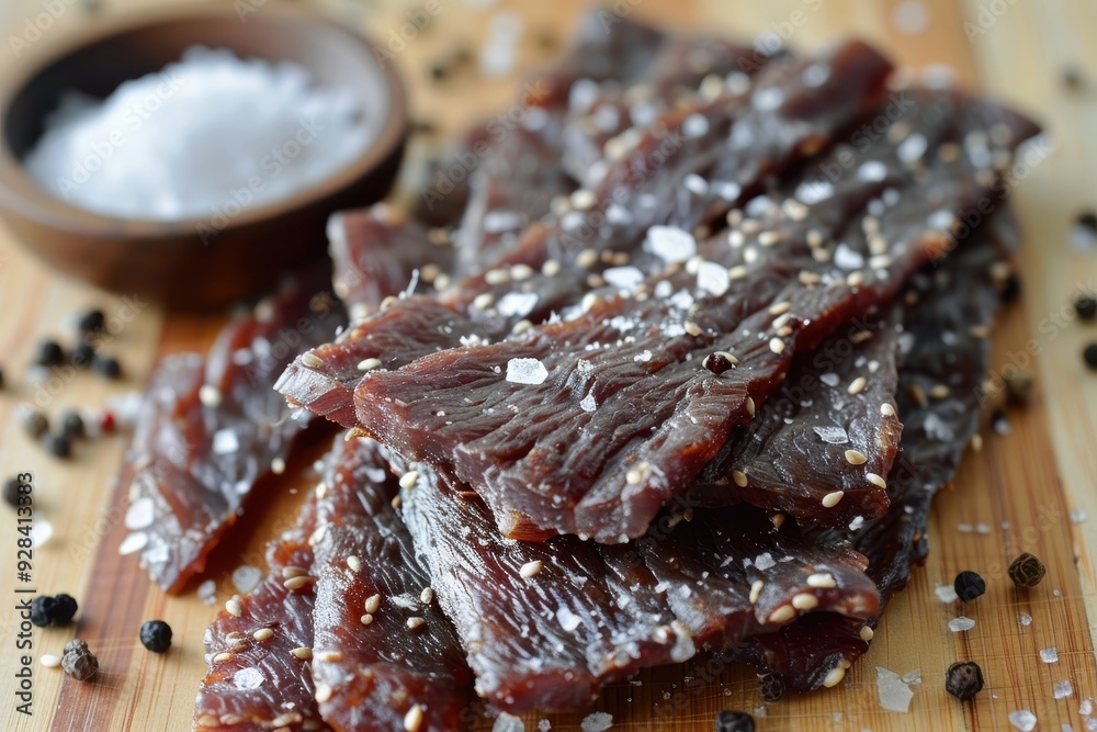 Sticker healthy homemade beef jerky with salt and pepper