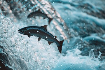 ai generative salmon jumping the current