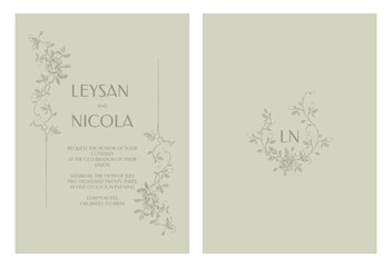 Elegant wedding invitations. Rose frame and border. Card template.