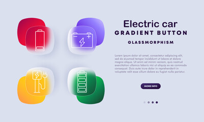Electric car set icon. Battery, car battery, electric station, charging, energy, electricity, vehicle, automotive, transportation, power, eco-friendly mobility.