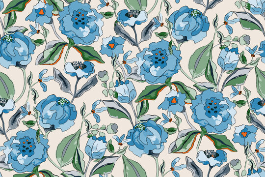 
Cute feminine watercolor seamless pattern with wildflowers.hand drawn, not AI