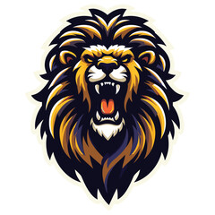 Roaring lion head illustration in vibrant colors, striking animal design, logo or mascot
